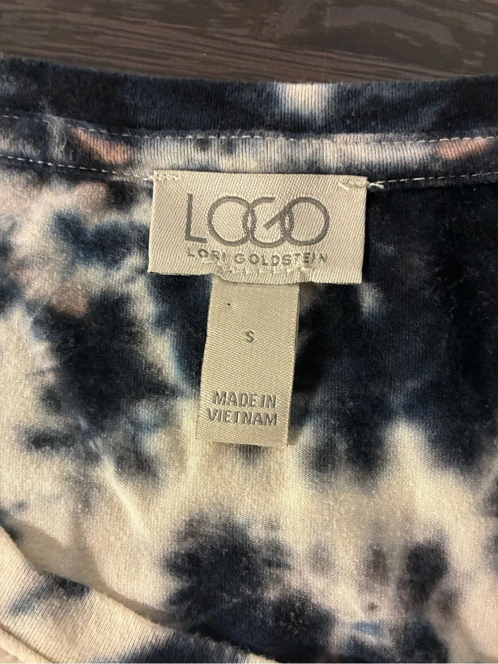 LOGO by Lori Goldstein Navy and White Tie-Dye Long Sleeve Women's Top (S) - Picture 3 of 7